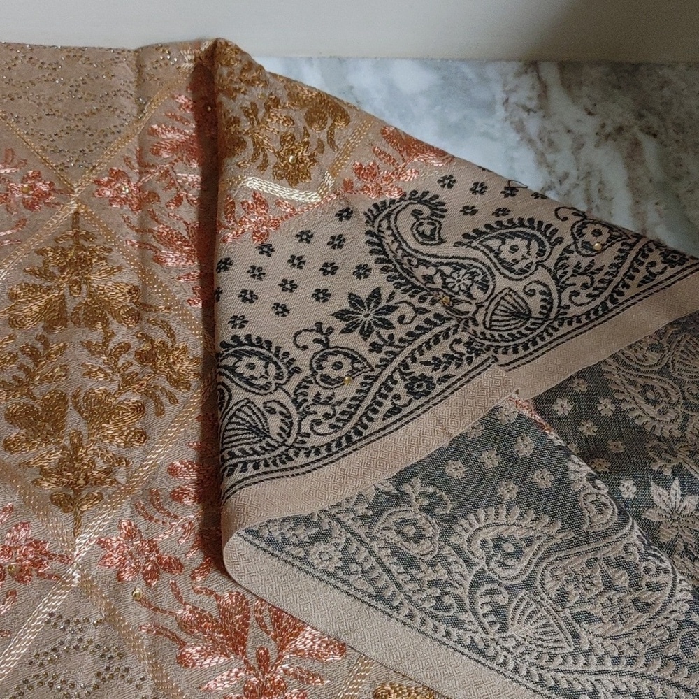 Roop Sari Palace Kashmiri Shawl Tan - Picture 3 of 16